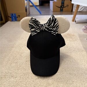 Black Minnie Ears Cap with Zebra Print Bow and Sequin Ears